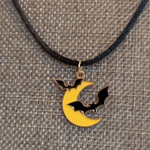 Black and Yellow Moon Bat Pendant Necklace
